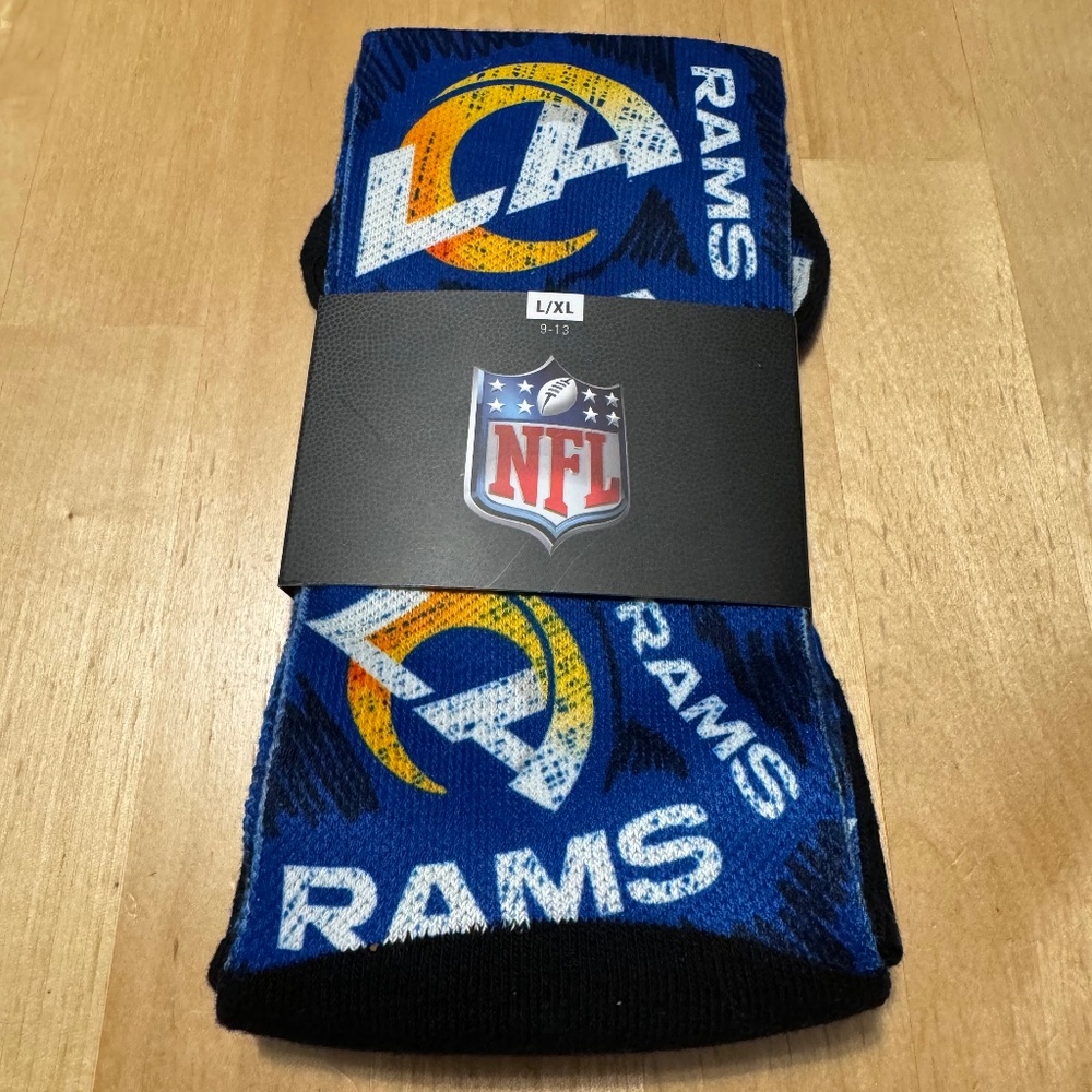 Mens Rock Em Socks Los Angeles Rams All-Over Logo L/XL NWT